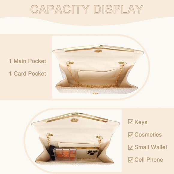 Versatile Gold Glitter Crossbody Pouch for Weddings and Cocktail Parties - Picture 4 of 6